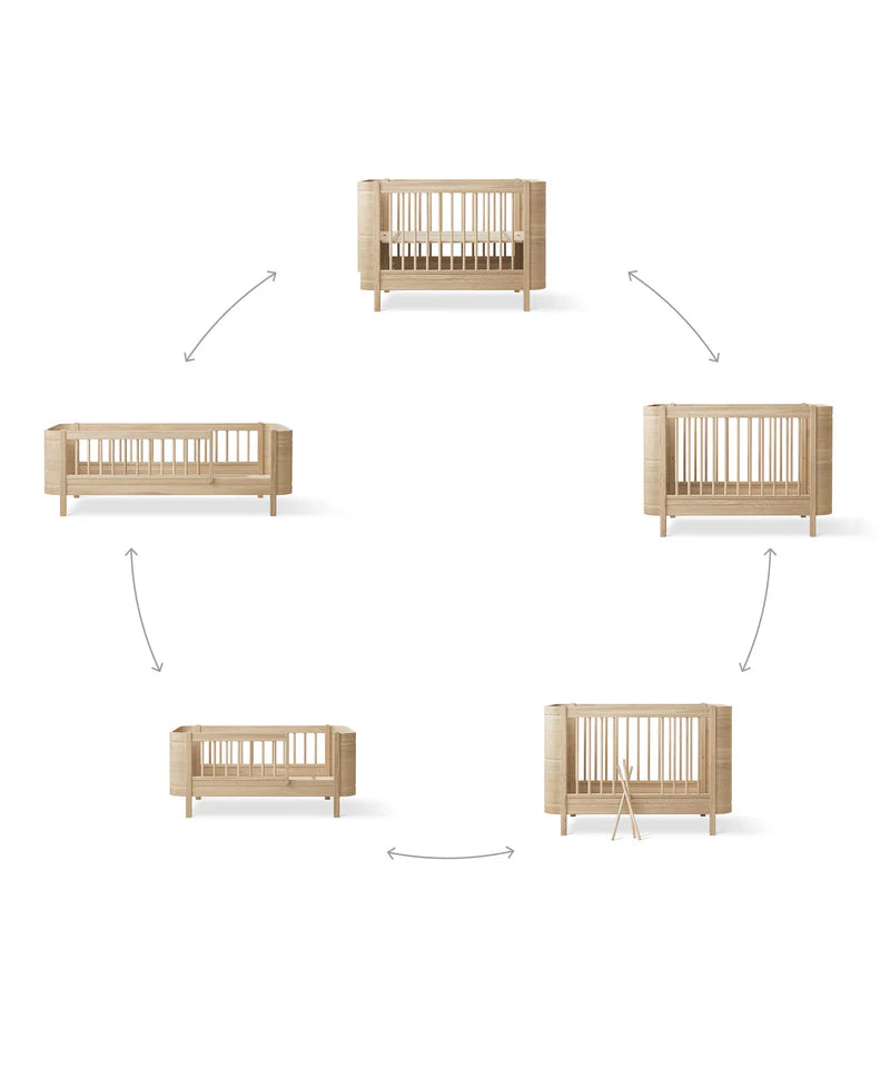 WOOD Mini+ cot bed m. junior bed kit