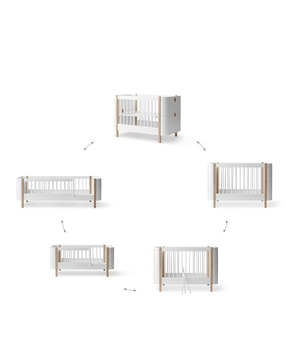 WOOD Mini+ cot bed m. junior bed kit